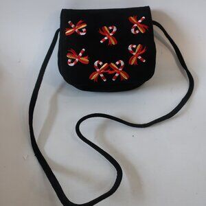 Womens J. Renee Black Red Suede Embroidered Candy Cane Holiday Crossbody Bag